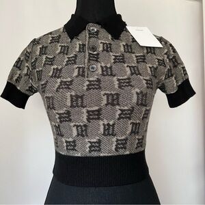 MISBHV, Wool and Silk Blend, Black & Taupe Monogram Polo - Multicolor. Size: S.